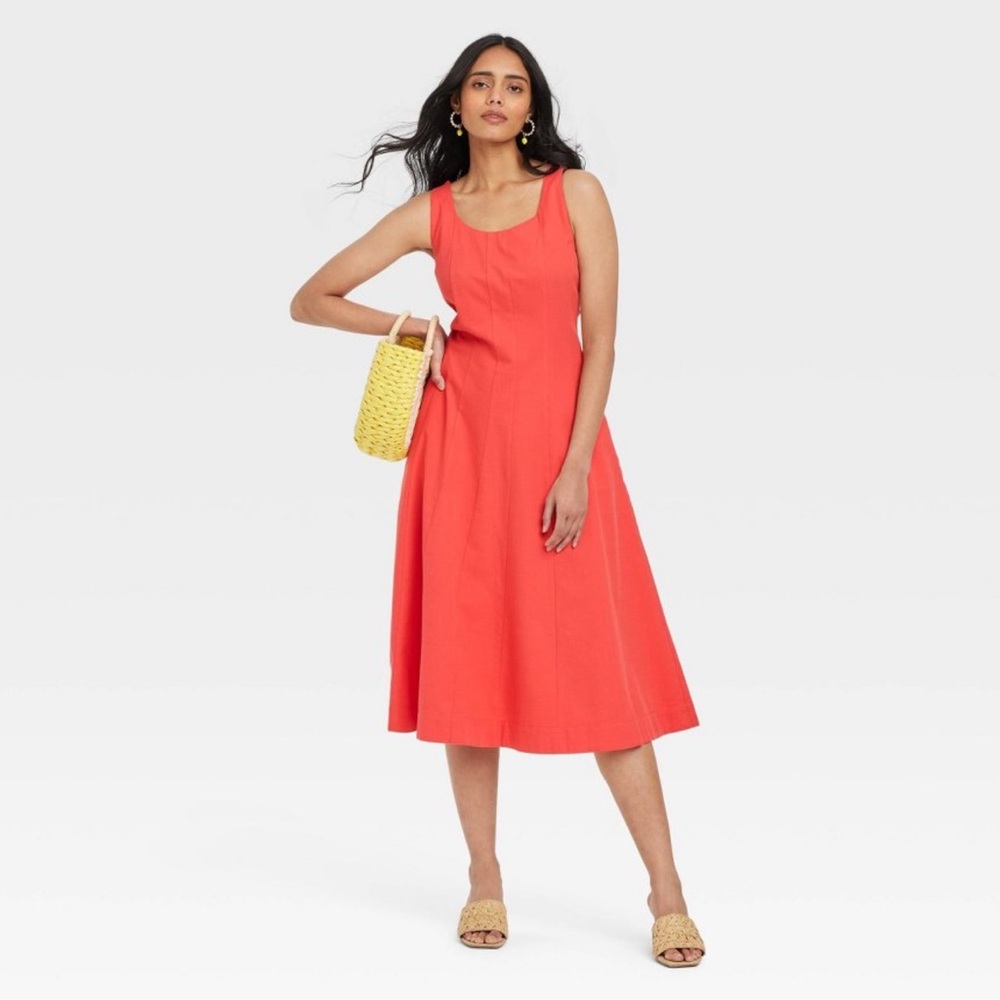 Women's Corset Midi A-Line Dress - A New Day™ Coral Red 10: NWT